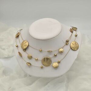 Vintage Solar System Station Necklace Hammered Discs Gold Spheres Layered Choker